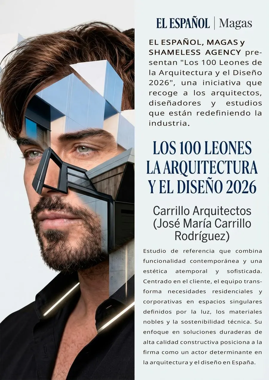 Página de El Español Magas dedicada a Carrillo Arquitectos dentro de Los 100 Leones de la Arquitectura y el Diseño 2026
