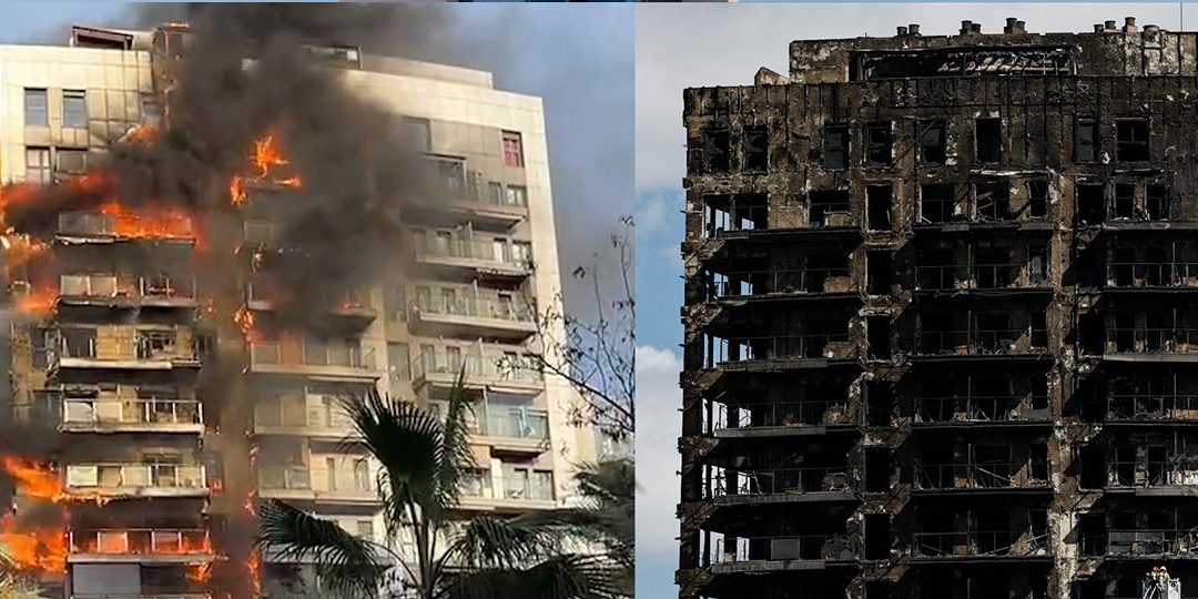 El incendio de Valencia, 2 edificios destruidos.